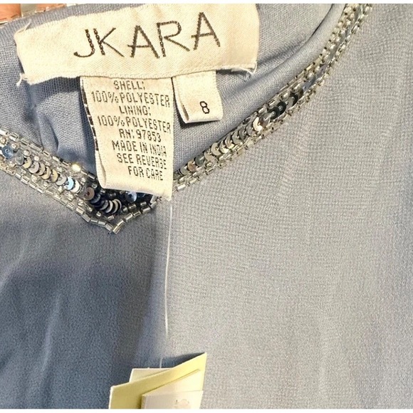 J Kara Dress Caplet V-Neck Short Cocktail Beaded Dress Size 8 Dusty Blue NWT - Picture 6 of 6